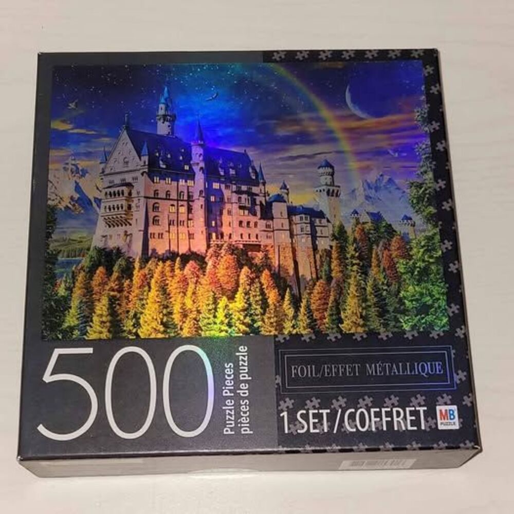 Castle Neuschwanstein 500 Piece Foil Puzzle MB Milton Bradley EUC